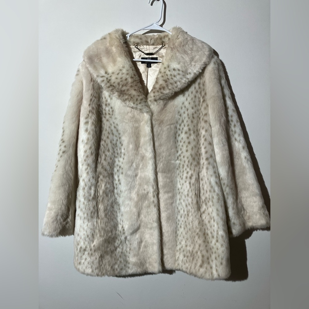 dennis by dennis basso Animal Print Faux Fur Coat-Size 1X-Neutrals